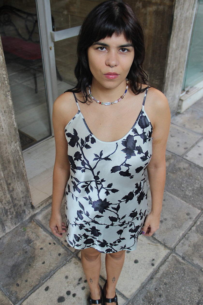 Vintage floral satin slip dress (M)