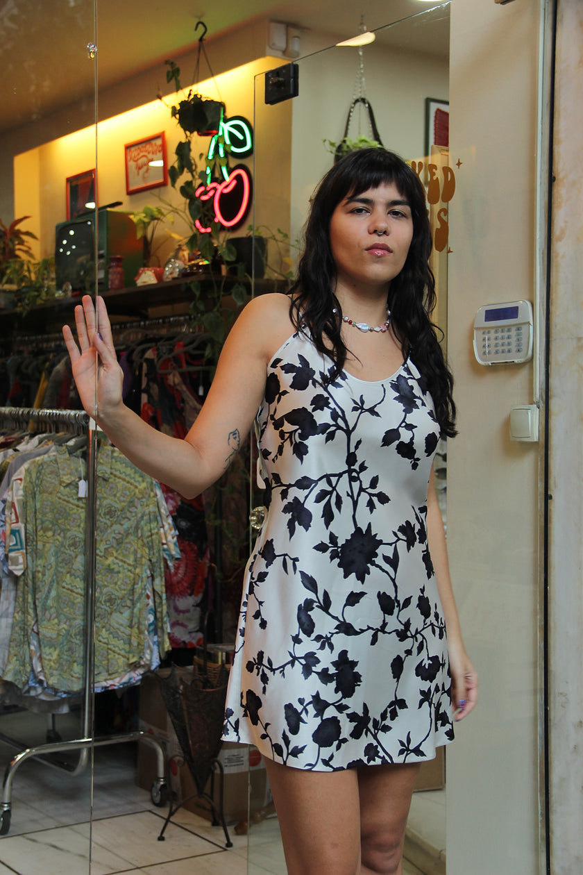 Vintage floral satin slip dress (M)