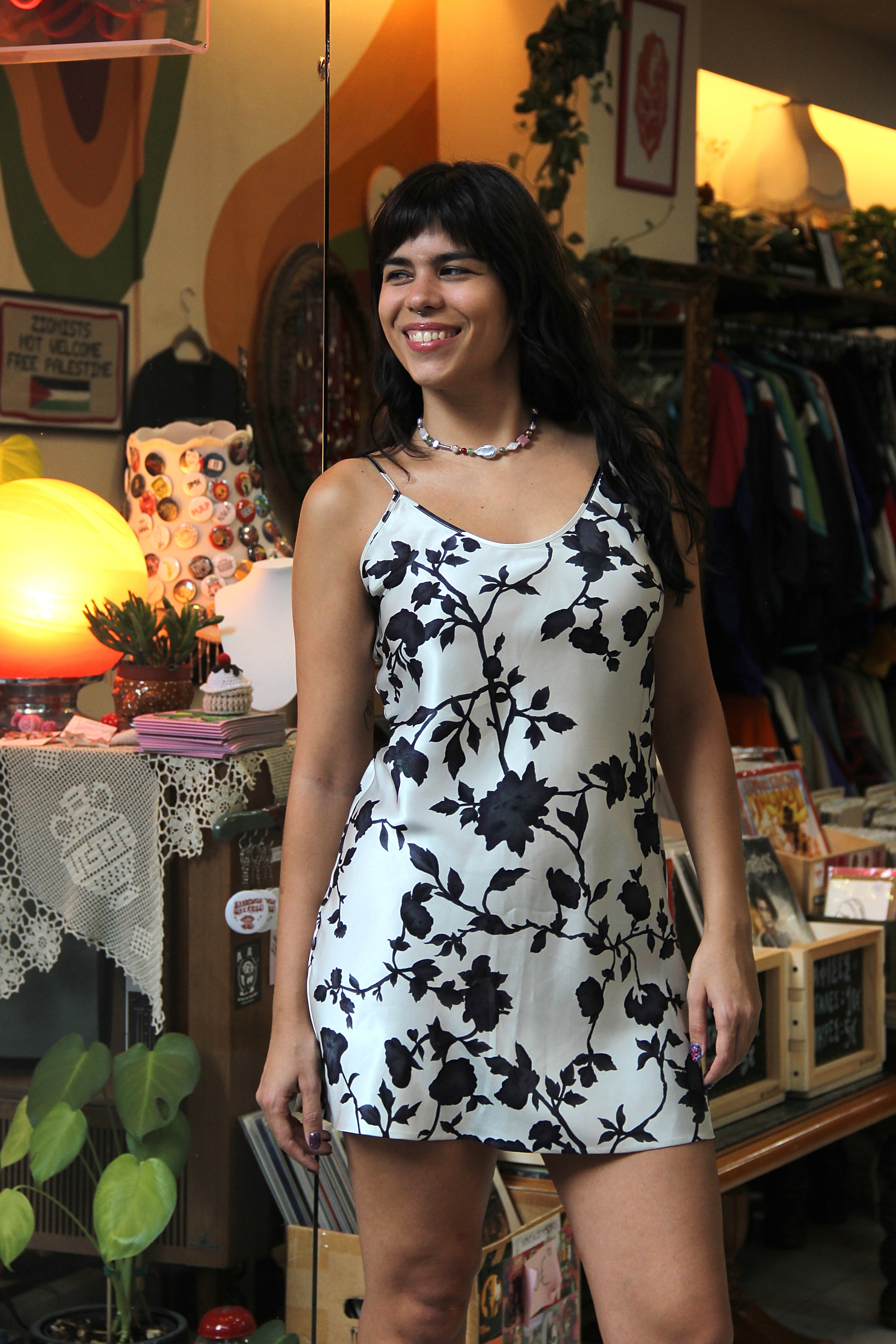 Vintage floral satin slip dress (M)