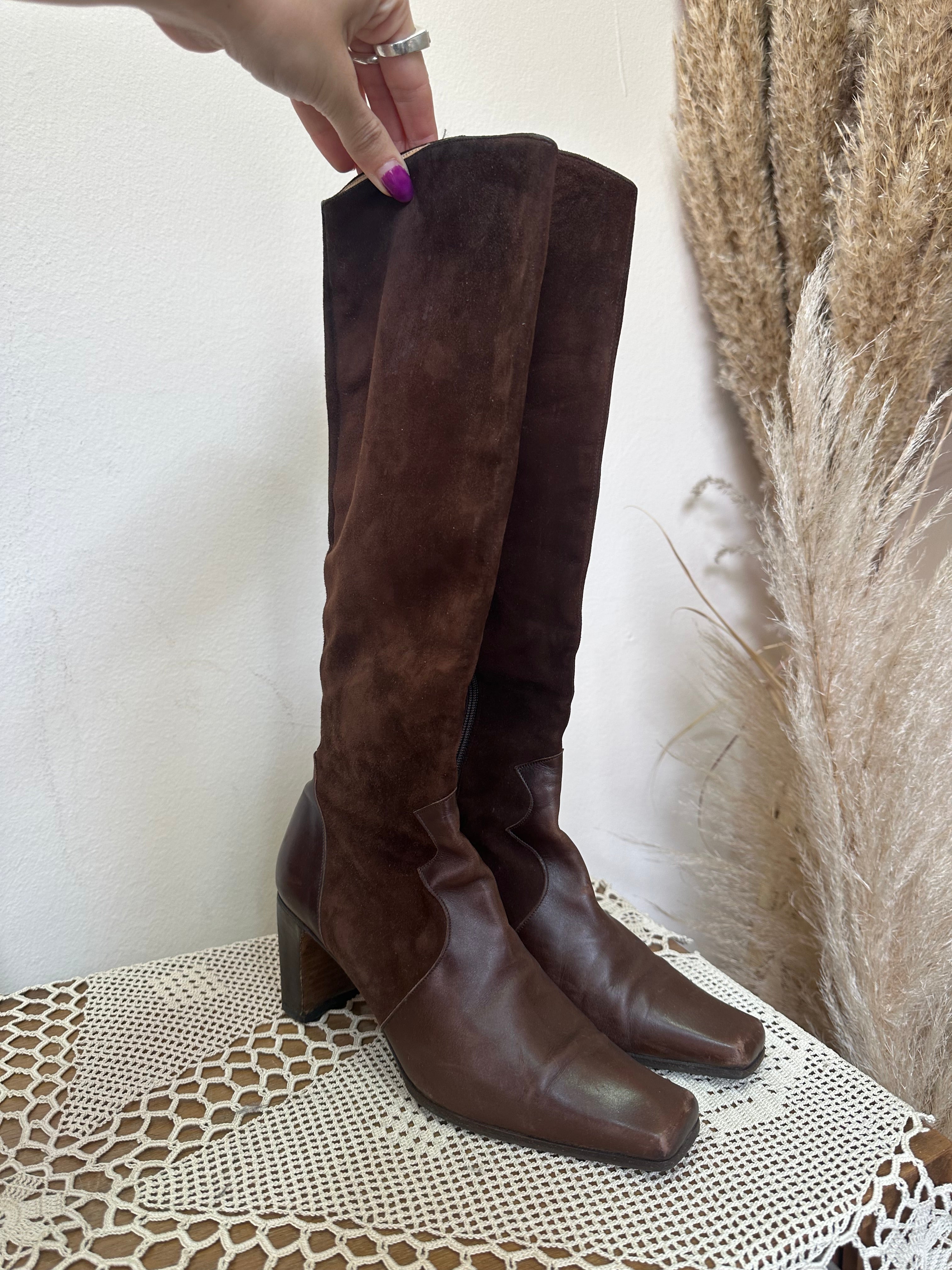 Beautiful suede & leather square heeled boots