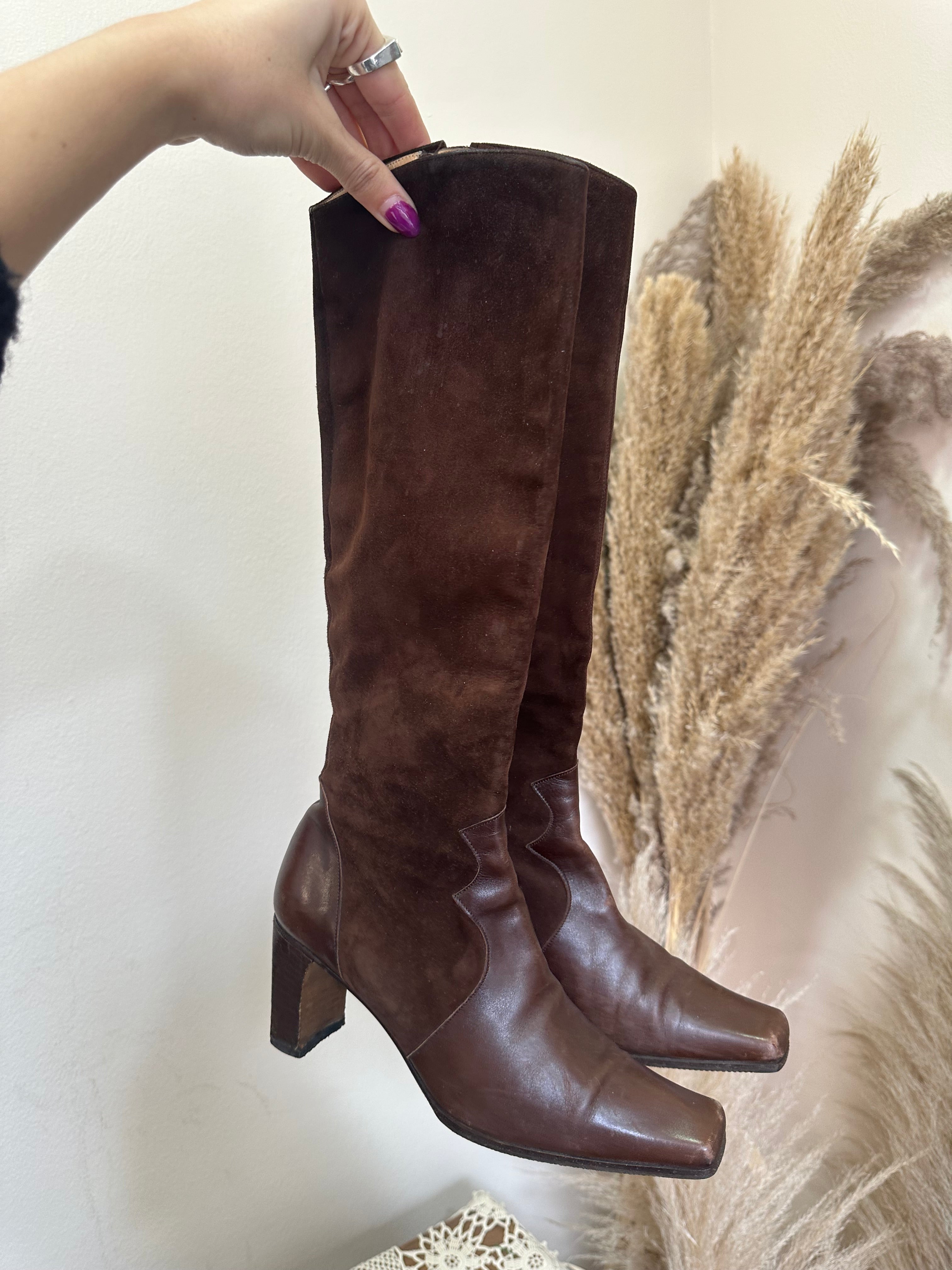 Beautiful suede & leather square heeled boots