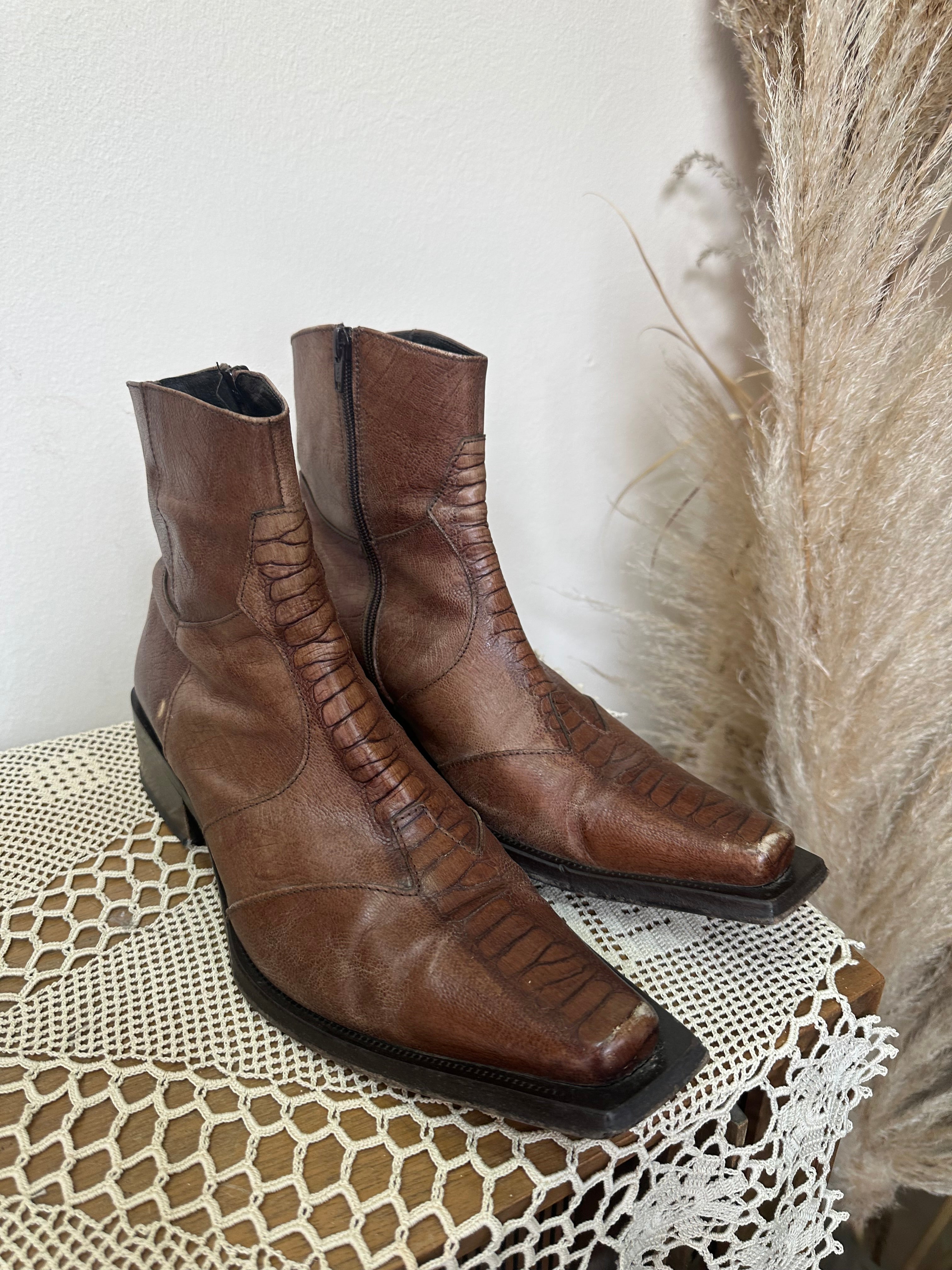 Men’s leather square toed boots