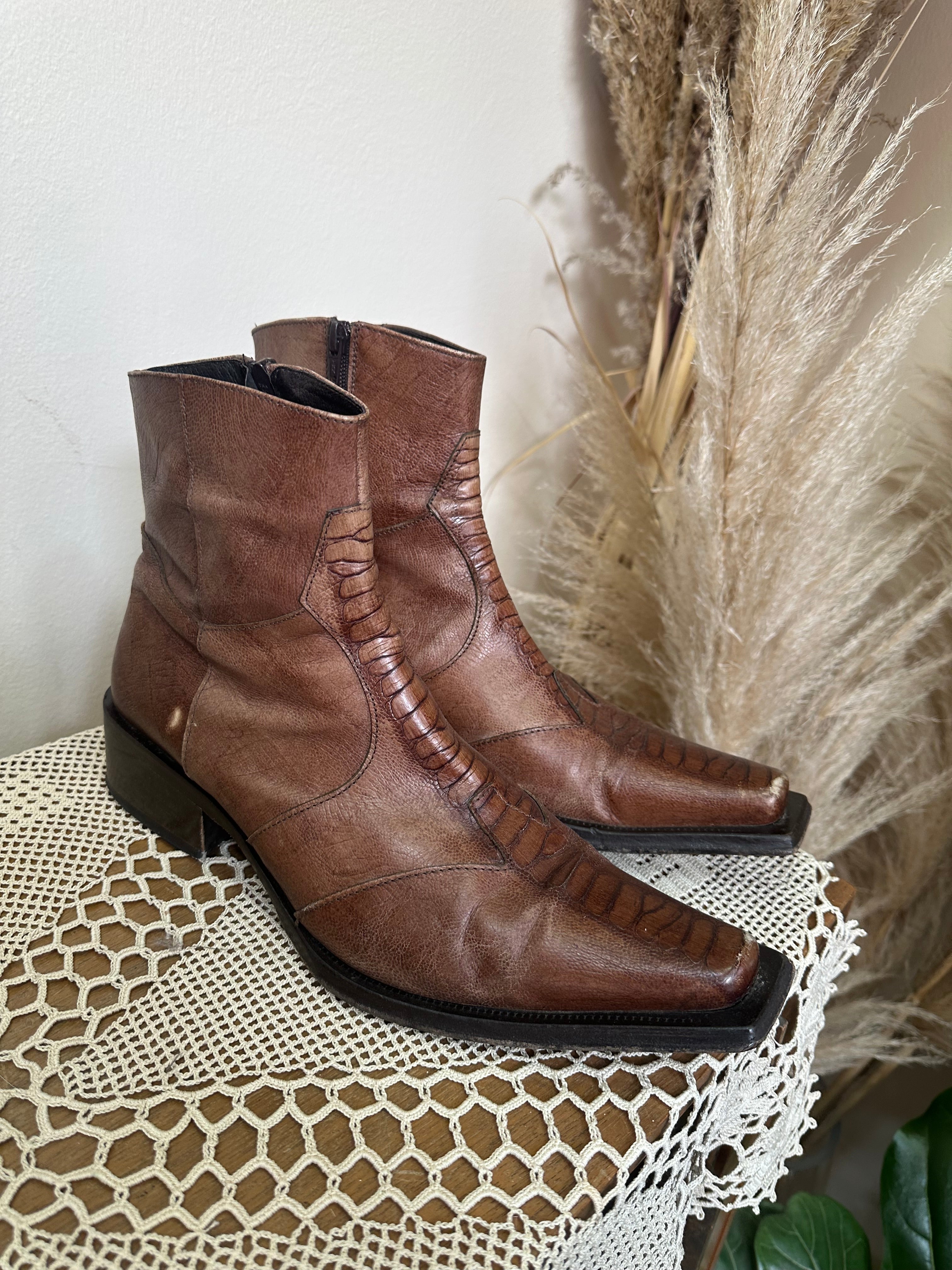 Men’s leather square toed boots