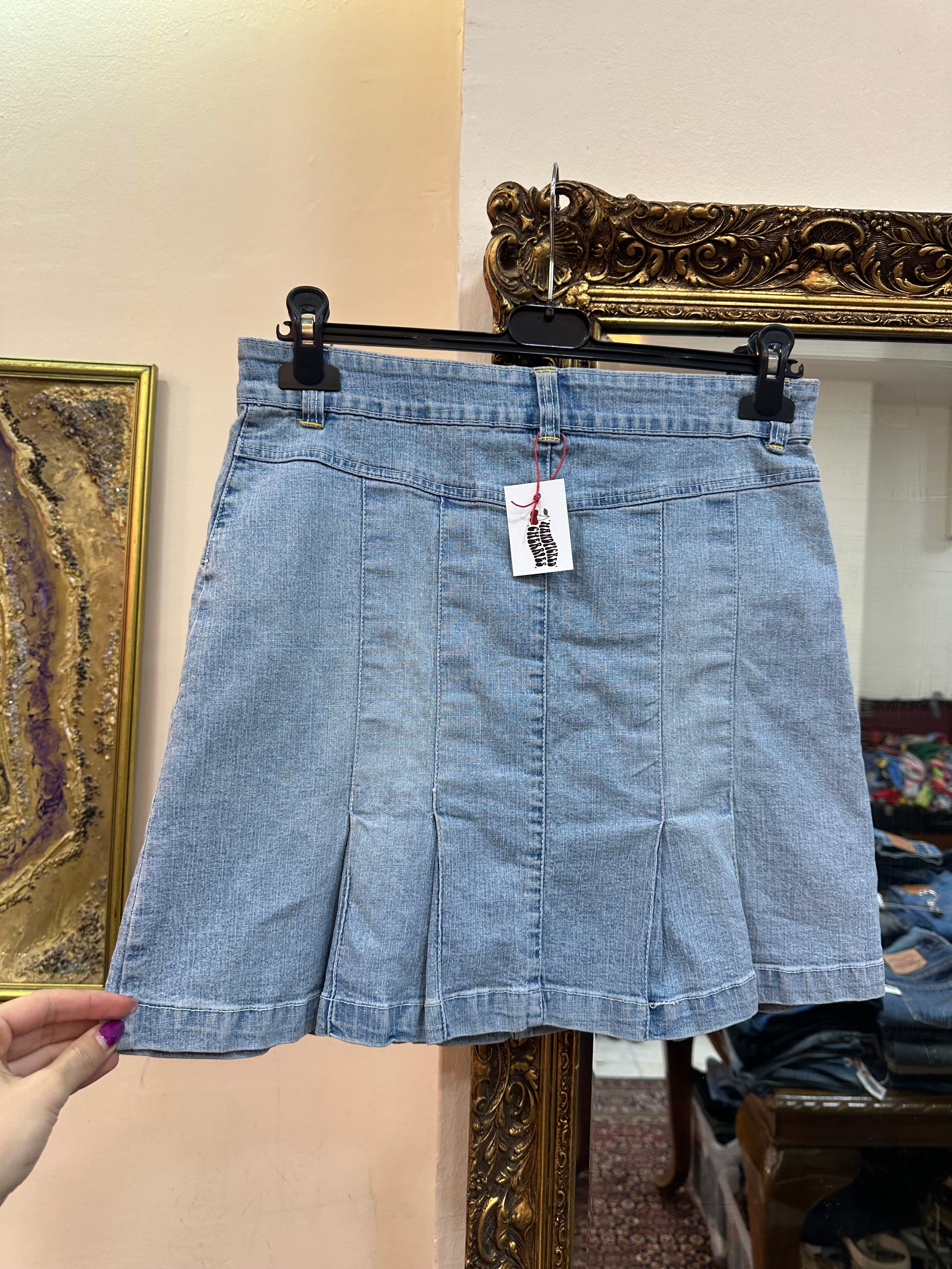 Pleated denim mini skirt