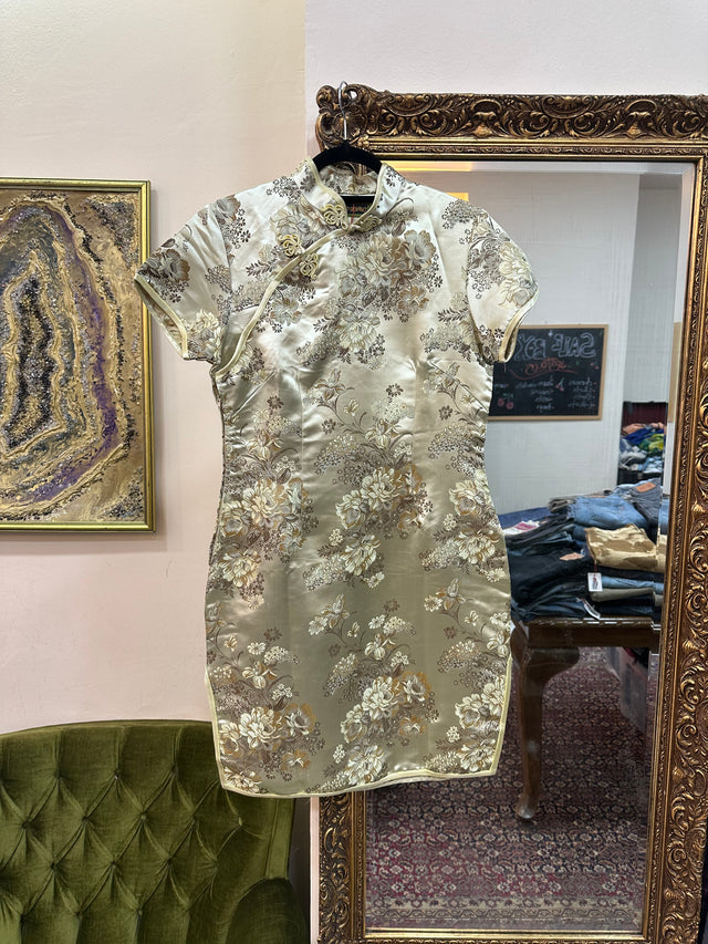 Gold jacquard qipao dress