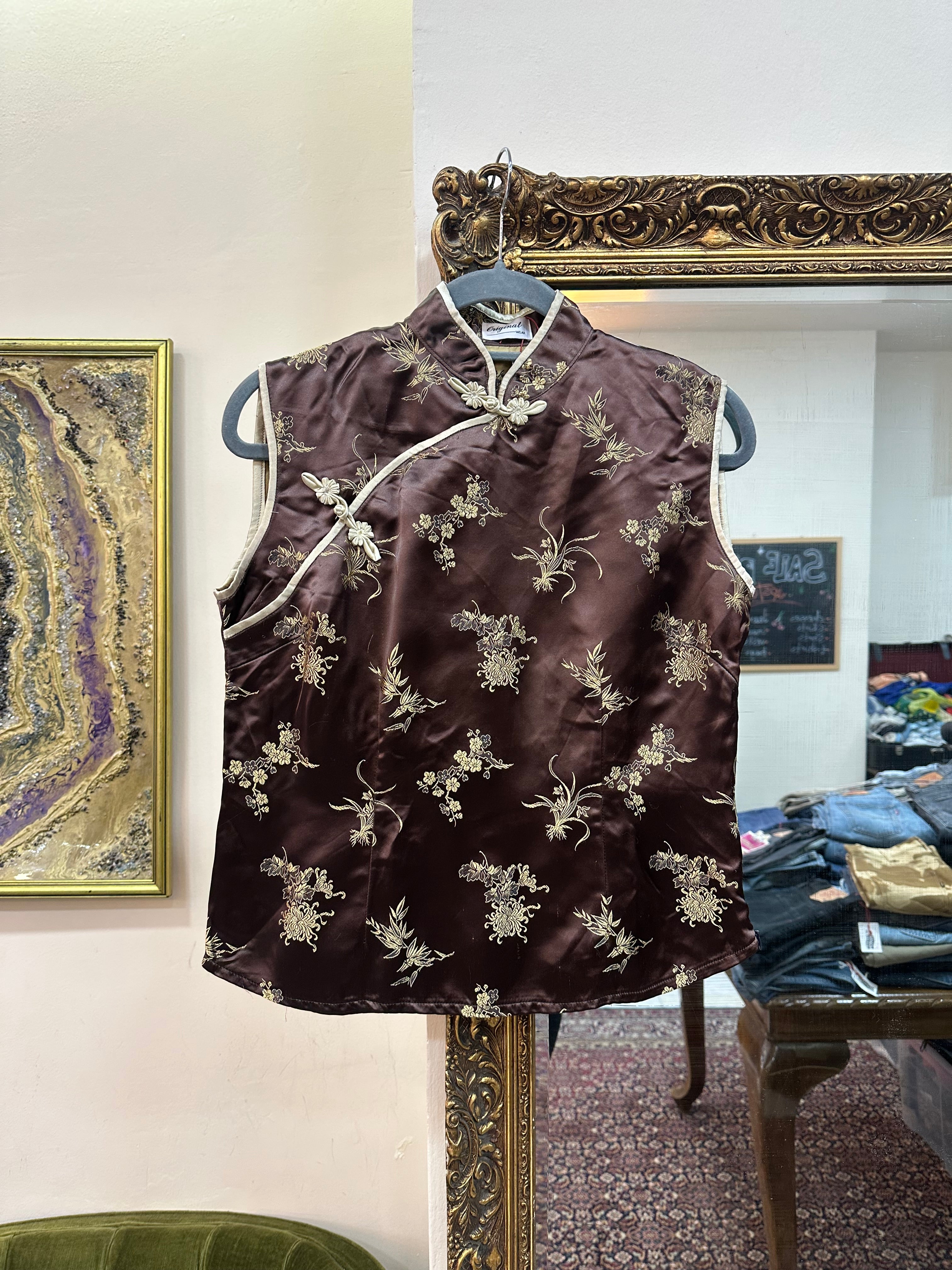 Silk jacquard qipao top
