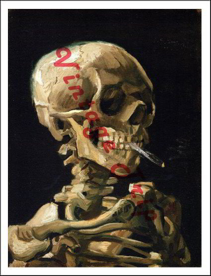 Skull of a Skeleton with Burning Cigarette, Van Gogh painting poster