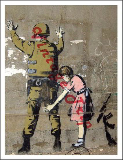 Banksy street art - Graffiti Soldier and girl